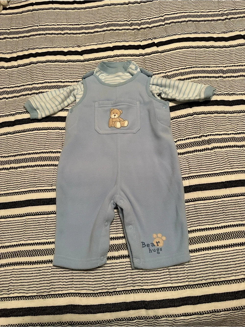 Carters Baby Blue Bear Hugs Fleece Overalls w/Matching Long Sleeve Top-Size 6M